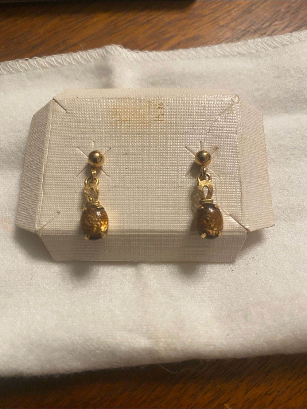 12 K GF Vintage Tiger Eye 3/4” Post Dangle Earring